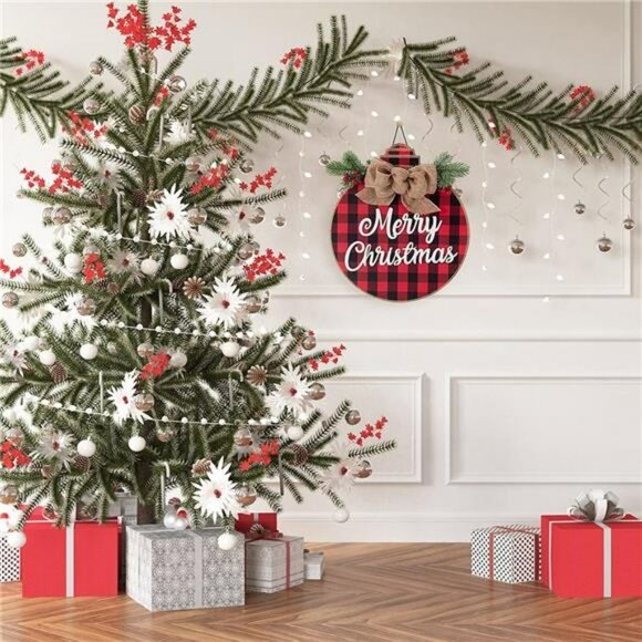 Heart Carpenter Christmas Wreath - Buffalo Plaid Xmas Decorations ( Red-Black) - Picture 5 of 6